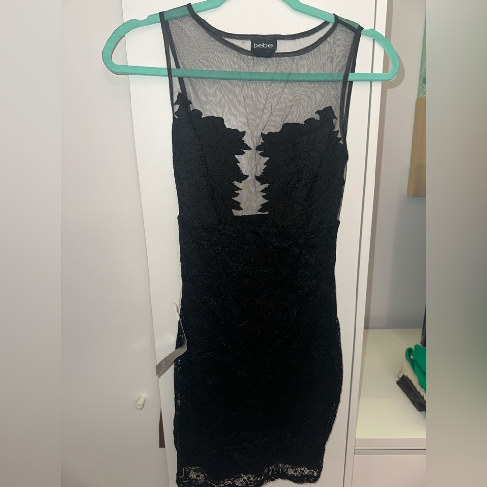 BEBE Black Mesh and Lace Dress Size XS